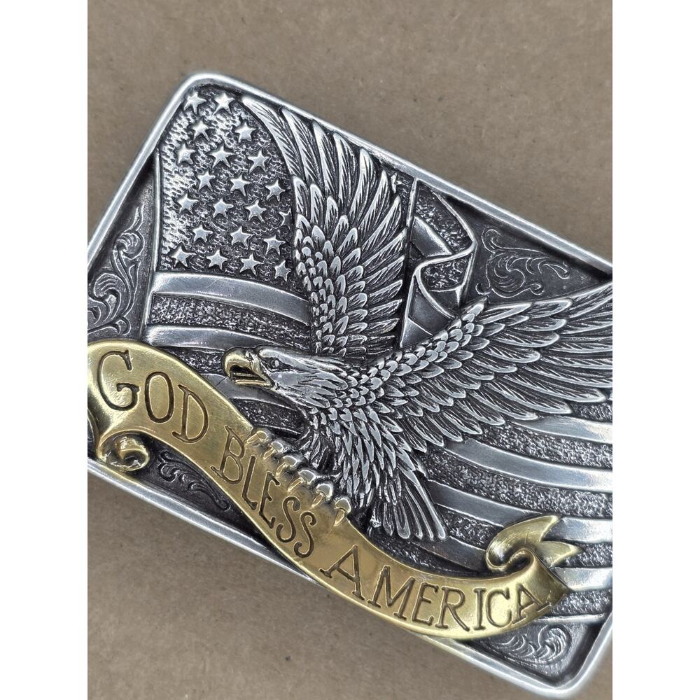 God Bless America Flag Star Stripes Bald Eagle Patriotic Nocona Belt Buckle